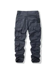 Pantaloni cargo grigio scuro da uomo multi-tasche pantaloni casual tattici per autunno.