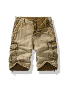 Men's vintage distressed cargo shorts multi-pocket loose fit casual outdoor five-point pants