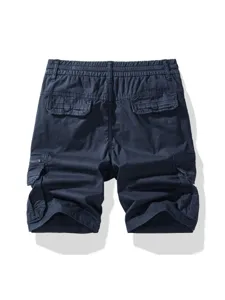 Pantaloncini Cargo Casual da Uomo in Cotone Multi-Tasche Vita Elastica Vestibilità Dritta Sport all'Aperto