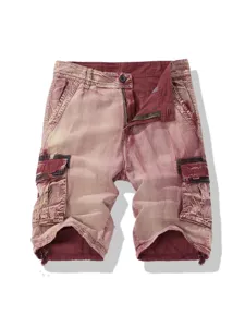 Men vintage washed cargo shorts multi pocket casual summer five point trousers streetwear