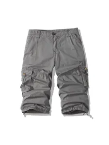 Men casual cargo 7-length pants solid color plus size outdoor sports shorts summer