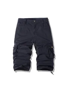 Men's casual cargo 7-point shorts solid navy blue multi-pocket outdoor sports pants main view
