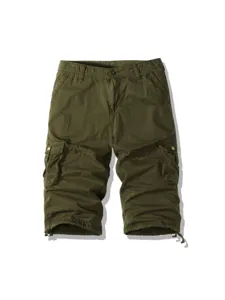 Men's casual cargo shorts multi pocket knee length summer outdoor solid color trousers