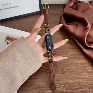 Cinturino per orologio in pelle con perline di cristallo ricambio fitness tracker