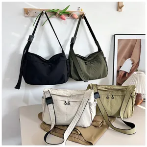 Casual nylon crossbody bag for women, large capacity stylish shoulder bag with utility style.