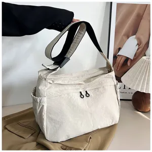 Casual nylon shoulder bag for women, large capacity crossbody utility bag with adjustable strap.