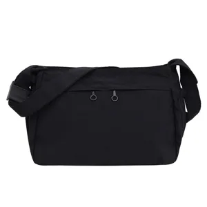 Black nylon crossbody bag for women, large capacity casual utility shoulder commuter bag.