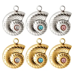 Pendentif Charm Coquillage Conque en Acier Inoxydable Avec Strass pour Femmes Accessoire de Bijoux DIY Collier Bracelet