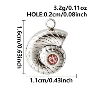 Pendentif coquillage conque en acier inoxydable avec cristal rose pour DIY bijoux 1.6x1.1cm