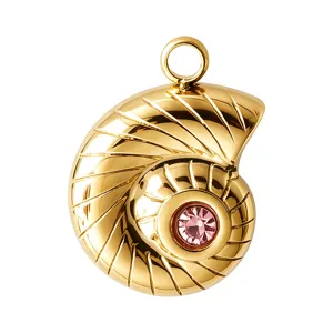 Pendentif coquillage nautile en acier inoxydable doré avec cristal rose pour collier DIY.