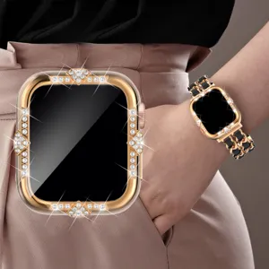 Glänzende Strass Schutzhülle und Glasfolie kompatibel mit Apple Watch Smartwatch.