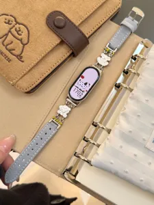 Ersatz-Smartwatch-Armband aus Denim-Leder mit süßem Welpen-Anhänger für den Alltag.