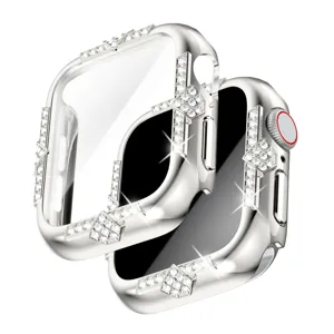 Glänzender Strass-Uhrengehäuseschutz kompatibel mit Apple Watch, galvanisierte Luxus-Abdeckung.