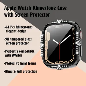 Apple Watch Strass Hart PC Schutzhülle mit 9H Hartglas Displayschutz Full Cover Glitzer