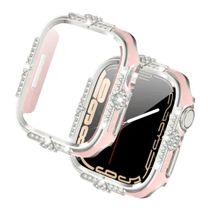 Diamant Schutzhülle für Apple Watch, galvanisierter Metallrahmen mit integriertem Glas.