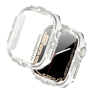 Silbernes Strass Uhrengehaeuse kompatibel mit Apple Watch, glaenzende Glitzer Schutzhuelle.
