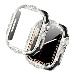 Glänzende Strass Schutzhülle mit Glas Displayschutz für intelligente Uhr Zubehör.
