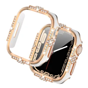 Strass Galvanisiert Uhrengehäuse mit Integriertem Glas Displayschutz für Smartwatch