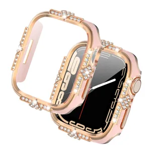 Roségold Strass Bling Apple Watch Hülle Schutzhülle glitzernde Diamant Bumper
