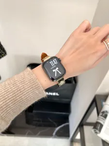 Ersatzarmband kompatibel mit Apple Watch, stilvolles Metall- und Lederarmband-Design.