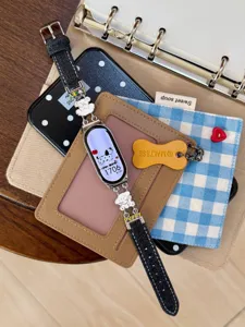 Jeans Leder Smartwatch Armband Ersatz mit süßen Hundehängern für Fitness Armbänder.