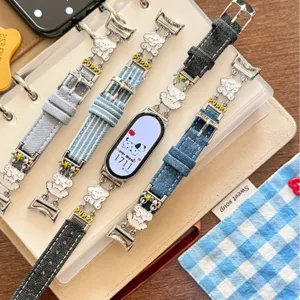 Correa de Repuesto de Reloj Inteligente de Cuero Denim para Huawei Xiaomi Reloj Colgante de Perro de Dibujos Animados Pulsera de Moda