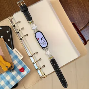 Correa de reloj inteligente de cuero vaquero con dijes de osito lindos para pulsera de actividad.