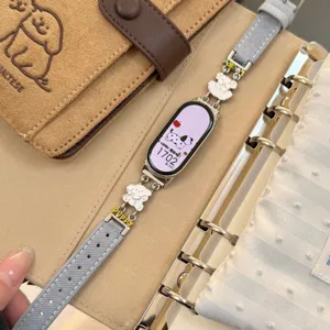 Correa de reloj inteligente de metal vaquero de recambio con dijes de osito para pulsera