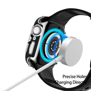 Detaillierte Ansicht der galvanisierten Diamant-Uhrenschutzhülle für Apple Watch beim Laden.