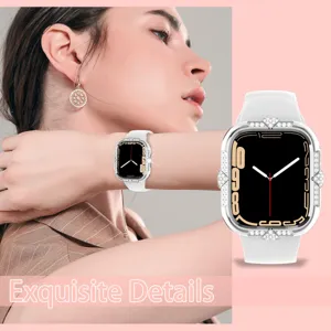 Galvanisierte Strass-Schutzhülle mit gehärteter Glas-Bildschirmfolie für Apple Watch.