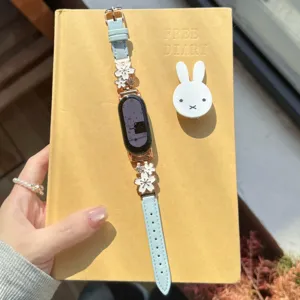 Leather metal flower smart watch strap replacement elegant accessory floral design comfortable band