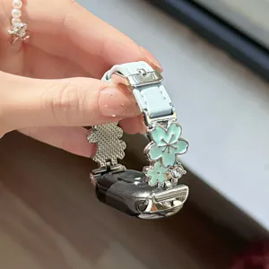 Metal flower leather smart watch strap compatible with Apple Watch S10 S11 SE accessory
