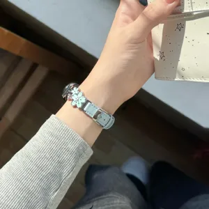 Metal flower leather watch band replacement strap compatible with Apple Watch series ultra SE 8 9