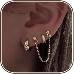 Stunning 14k gold plated multi-piercing earring set featuring sparkling cubic zirconia stones.