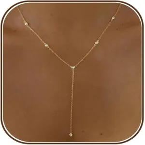 Collana Y placcata in oro 14K con zircone da donna, delicato gioiello catena clavicola.