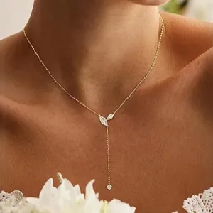 Collana a Y in Zircone Placcato Oro 14K Elegante Catenina da Collo Gioiello Donna