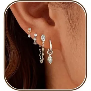 Zirconia Stud Hoop Earrings Copper Gold Silver Plated Geometric Dangle Earrings For Women Party Fashion Jewelry