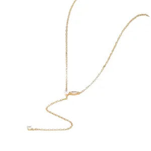 Collana Y Con Zirconi Placcata Oro 14K Catena Girocollo Gioiello Elegante Per Donne