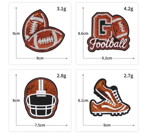 Pailletten bestickter Football Aufnäher Set, braune Sport Design Kleidung Dekoration.