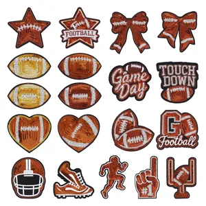 Trendige Paillettenstickerei Football-Thema Braun Aufnäher Computergestützte Stickerei Aufnäher Bekleidung Abzeichen Dekorative Verzierung Für Schuhe Hüte Taschen Kleidung DIY