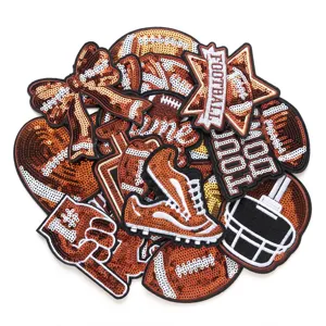 Braune Pailletten American Football Aufnäher Applikationen Set für Kleidung Jacken.