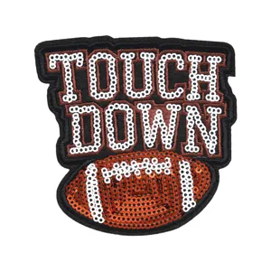 Pailletten Stickerei Fussball Aufnäher mit Touch Down Text für Kleidung DIY Jacken