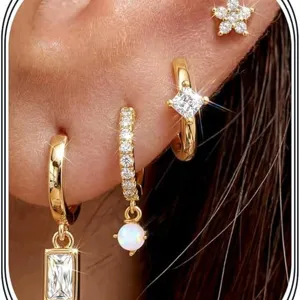 Σετ Σκουλαρίκια Κρίκοι Zircon Επιχρυσωμένα 14K Κομψά Κοσμήματα Αυτιών Για Γυναίκες
