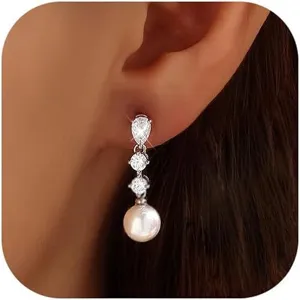 Orecchini pendenti di perle stile francese con zirconi brillanti gioielli per donne