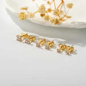 Set orecchini a lobo quadrifoglio cristallo placcato oro 14K, gioielli eleganti chic.