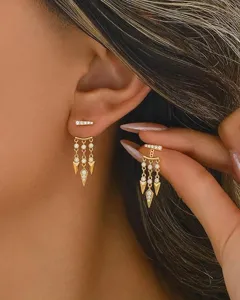 Boucles doreilles pendantes géométriques plaquées or zircon clous délicats bijoux femme