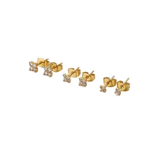 Orecchini a lobo quadrifoglio in ottone bagnato oro zircone set gioielli minimalista.