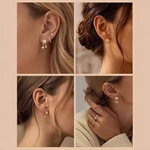 Ensemble de boucles d'oreilles zircon hexagramme plaqué or 14k, bijoux femme élégants.