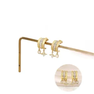 Boucles d'oreilles pendantes en zircone hexagramme plaqué or, bijoux élégants pour femmes.