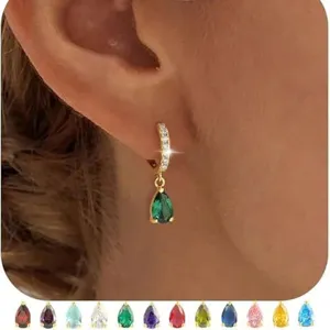 Orecchini a Goccia in Ottone Placcato Oro 14K con Zirconia per Donna Orecchini a Bottone con Pietra Portafortuna Regalo Gioielli